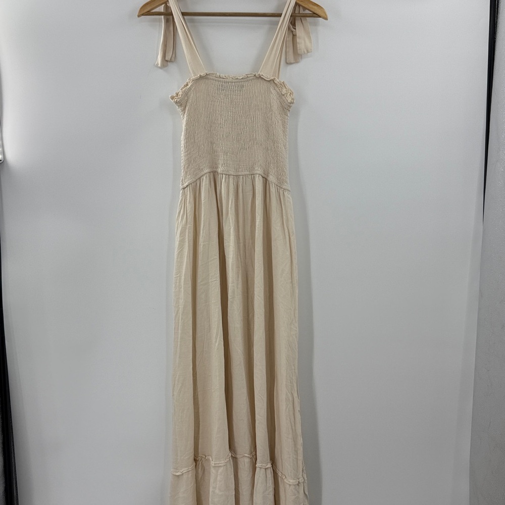 Zesica cream Maxi summer dress tie shoulders long flowing ruffle hem - Picture 14 of 15
